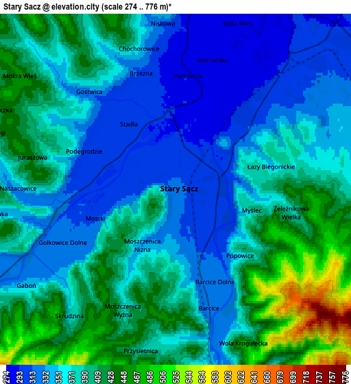 Zoom OUT 2x Stary Sącz, Poland elevation map