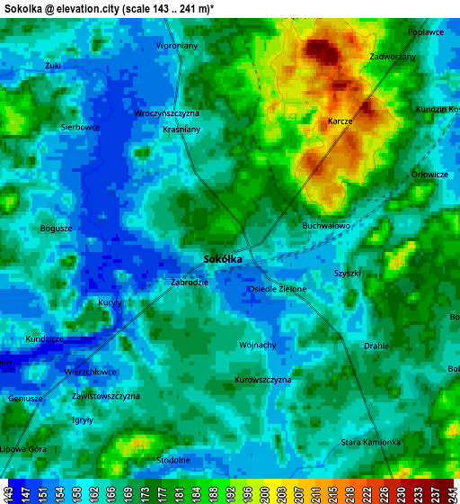 Zoom OUT 2x Sokółka, Poland elevation map