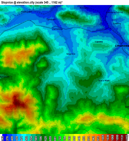 Zoom OUT 2x Słopnice, Poland elevation map