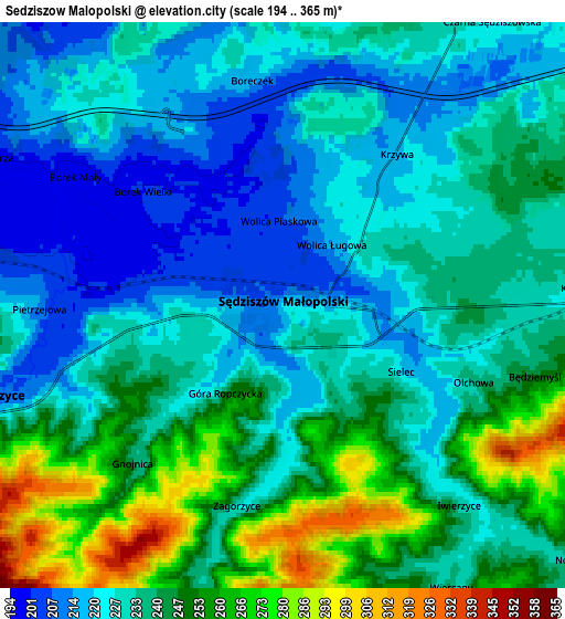 Zoom OUT 2x Sędziszów Małopolski, Poland elevation map