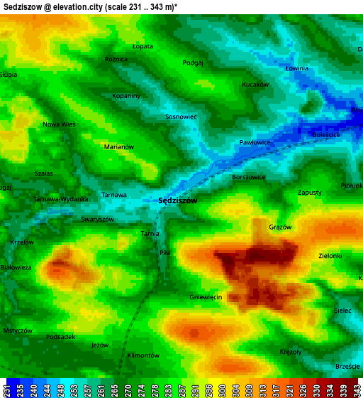 Zoom OUT 2x Sędziszów, Poland elevation map