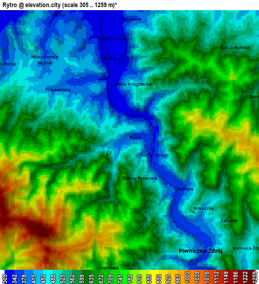 Zoom OUT 2x Rytro, Poland elevation map