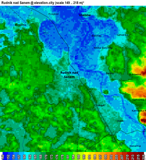 Zoom OUT 2x Rudnik nad Sanem, Poland elevation map