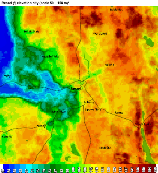 Zoom OUT 2x Reszel, Poland elevation map