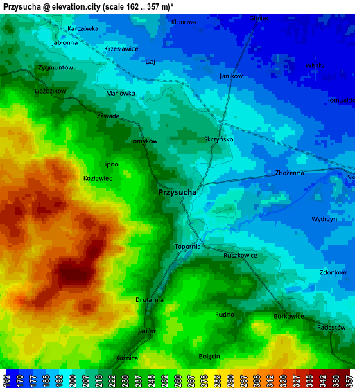 Zoom OUT 2x Przysucha, Poland elevation map