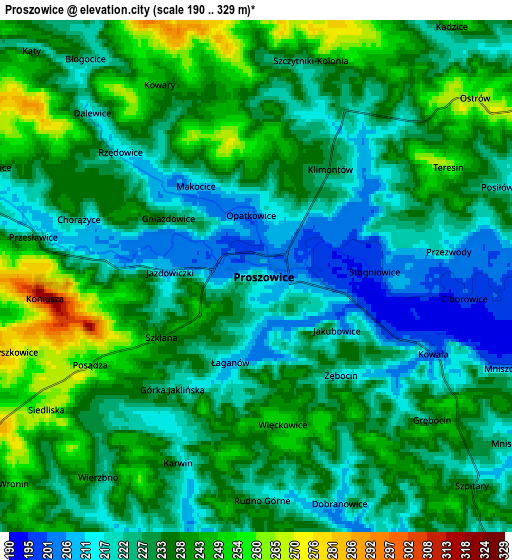 Zoom OUT 2x Proszowice, Poland elevation map