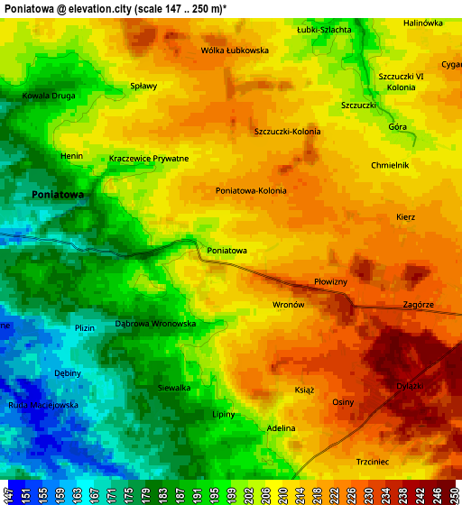 Zoom OUT 2x Poniatowa, Poland elevation map