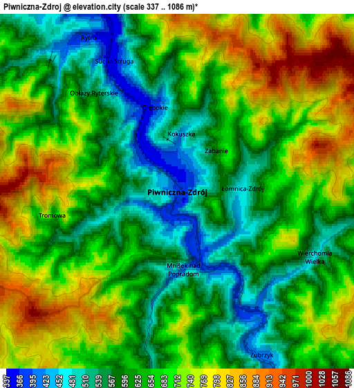 Zoom OUT 2x Piwniczna-Zdrój, Poland elevation map