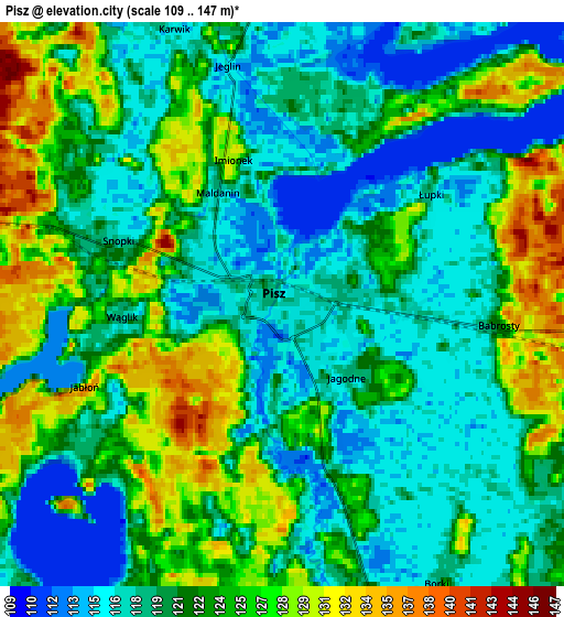 Zoom OUT 2x Pisz, Poland elevation map