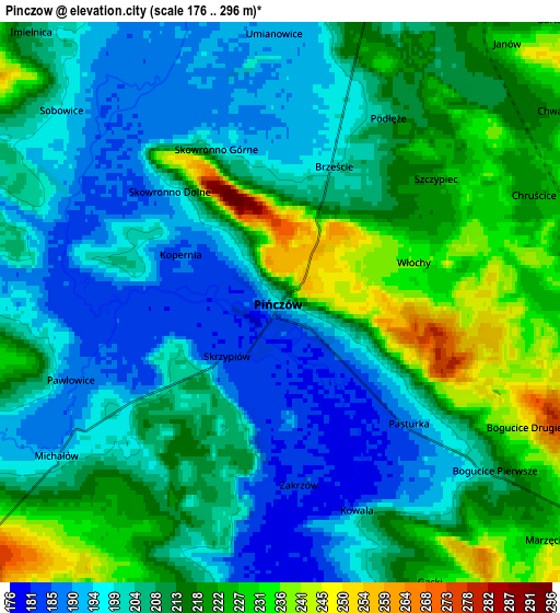 Zoom OUT 2x Pińczów, Poland elevation map