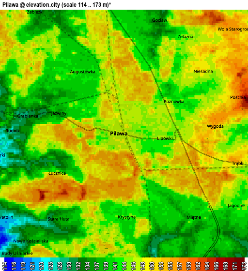 Zoom OUT 2x Pilawa, Poland elevation map