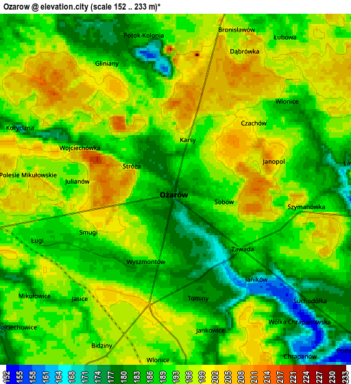 Zoom OUT 2x Ożarów, Poland elevation map