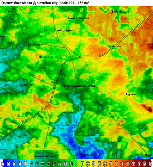 Zoom OUT 2x Ostrów Mazowiecka, Poland elevation map