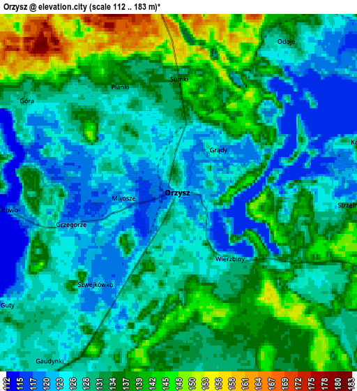 Zoom OUT 2x Orzysz, Poland elevation map