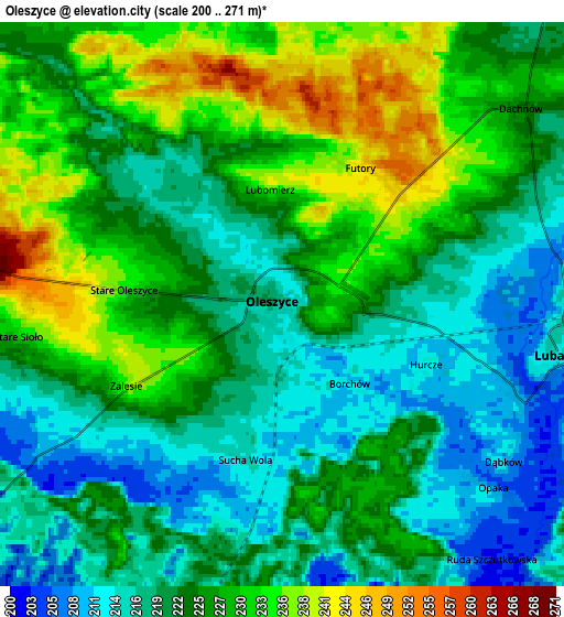 Zoom OUT 2x Oleszyce, Poland elevation map