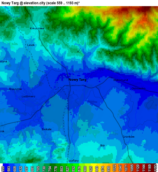 Zoom OUT 2x Nowy Targ, Poland elevation map