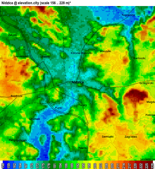 Zoom OUT 2x Nidzica, Poland elevation map