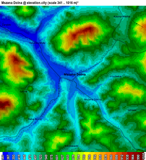 Zoom OUT 2x Mszana Dolna, Poland elevation map