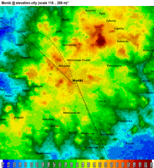 Zoom OUT 2x Mońki, Poland elevation map