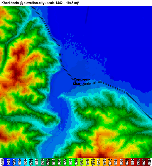 Zoom OUT 2x Kharkhorin, Mongolia elevation map