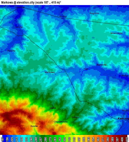 Zoom OUT 2x Markowa, Poland elevation map