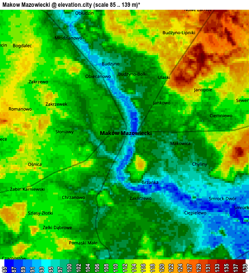 Zoom OUT 2x Maków Mazowiecki, Poland elevation map