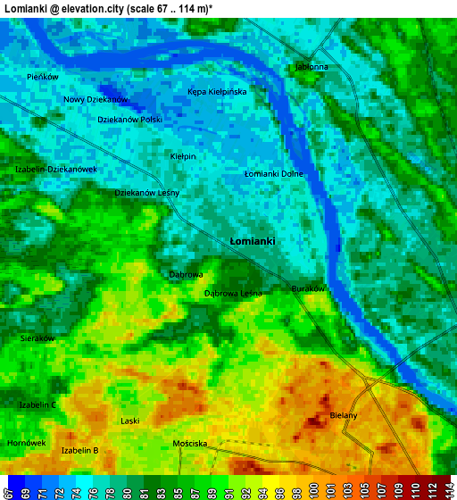 Zoom OUT 2x Łomianki, Poland elevation map