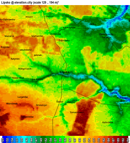 Zoom OUT 2x Lipsko, Poland elevation map