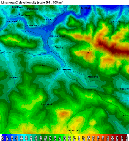 Zoom OUT 2x Limanowa, Poland elevation map