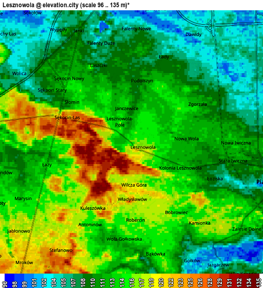 Zoom OUT 2x Lesznowola, Poland elevation map