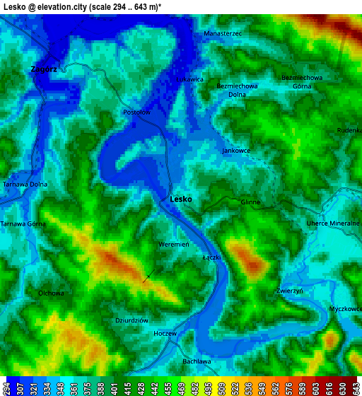 Zoom OUT 2x Lesko, Poland elevation map