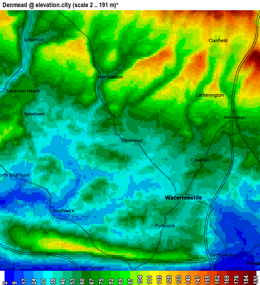 Zoom OUT 2x Denmead, United Kingdom elevation map