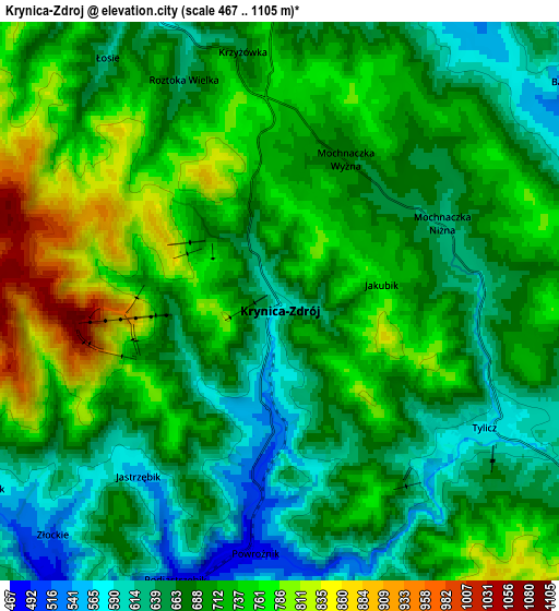 Zoom OUT 2x Krynica-Zdrój, Poland elevation map