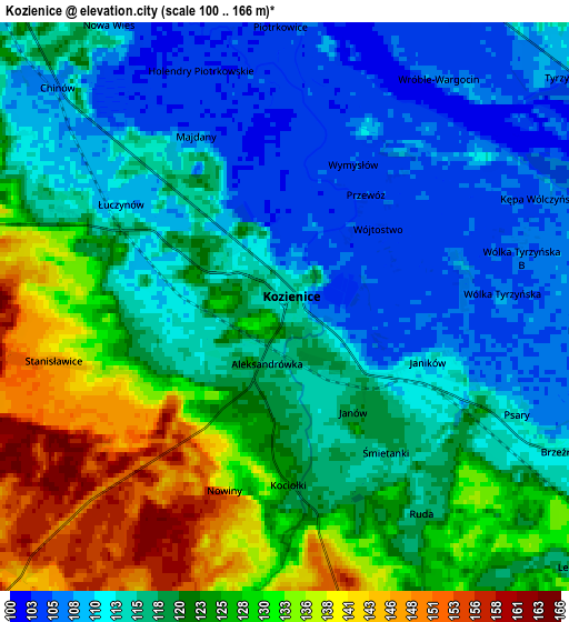 Zoom OUT 2x Kozienice, Poland elevation map