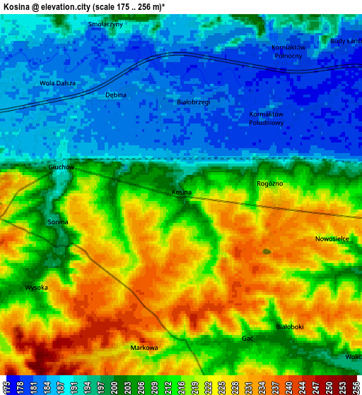 Zoom OUT 2x Kosina, Poland elevation map