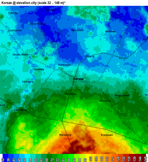 Zoom OUT 2x Korsze, Poland elevation map