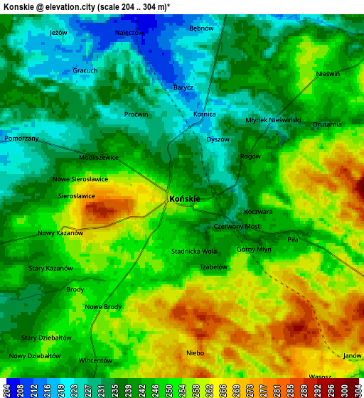 Zoom OUT 2x Końskie, Poland elevation map