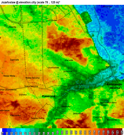 Zoom OUT 2x Józefosław, Poland elevation map