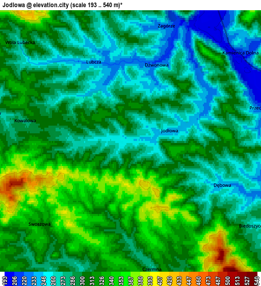 Zoom OUT 2x Jodłowa, Poland elevation map