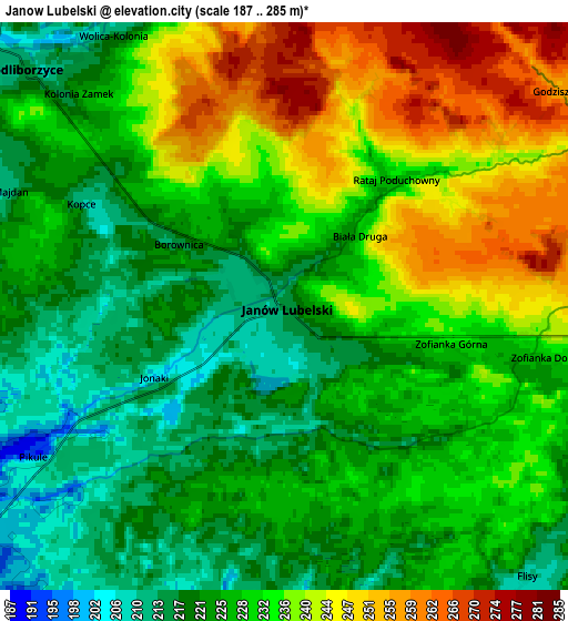 Zoom OUT 2x Janów Lubelski, Poland elevation map