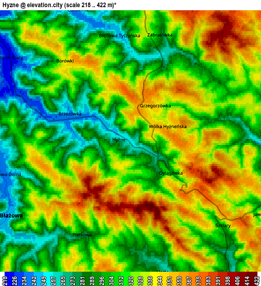 Zoom OUT 2x Hyżne, Poland elevation map