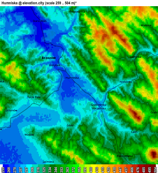 Zoom OUT 2x Humniska, Poland elevation map