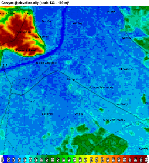 Zoom OUT 2x Gorzyce, Poland elevation map