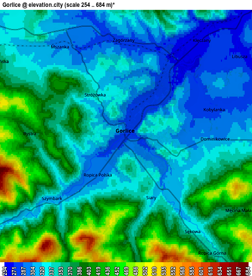 Zoom OUT 2x Gorlice, Poland elevation map