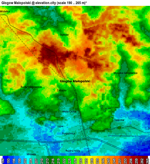 Zoom OUT 2x Głogów Małopolski, Poland elevation map