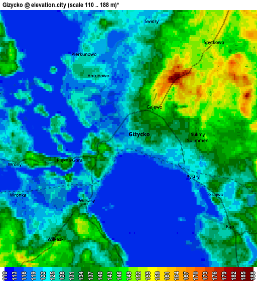 Zoom OUT 2x Giżycko, Poland elevation map