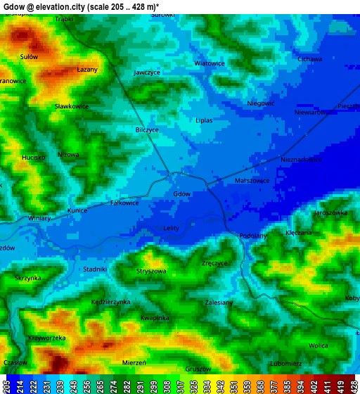 Zoom OUT 2x Gdów, Poland elevation map