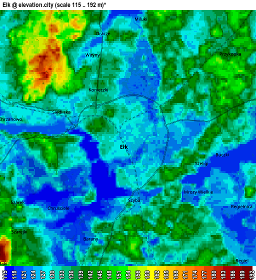 Zoom OUT 2x Ełk, Poland elevation map