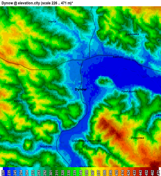 Zoom OUT 2x Dynów, Poland elevation map