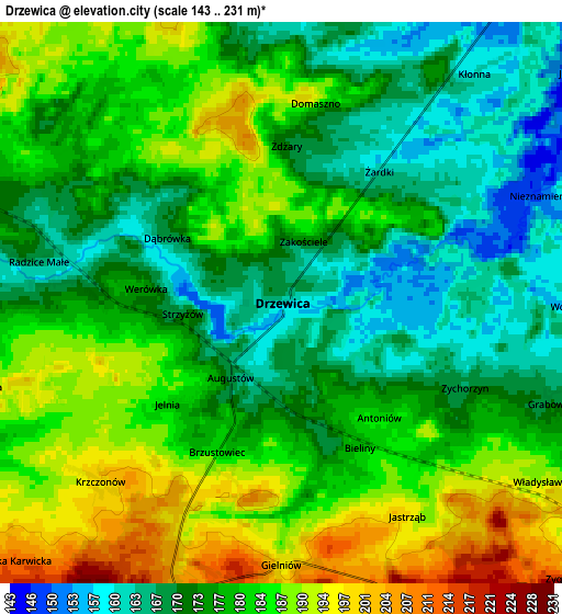 Zoom OUT 2x Drzewica, Poland elevation map